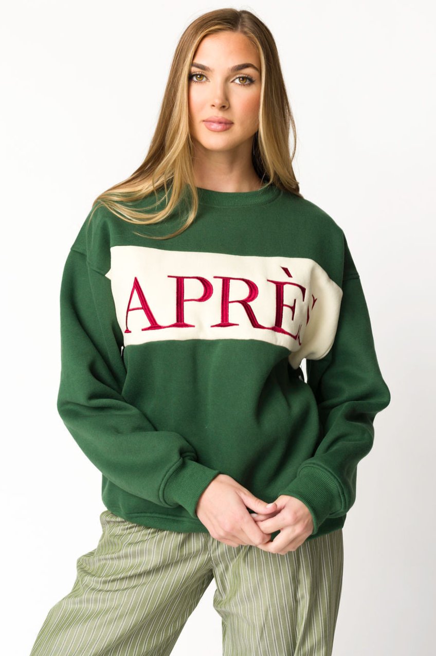 Après Colorblocked Crewneck in Pine Green *Final Sale*