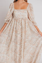 Mona Maxi Dress in Summer Peach & Cream Floral - Bump Friendly Inclusive Sizing (S-3XL) (Bust Runs a Bit Small / No Smocking)