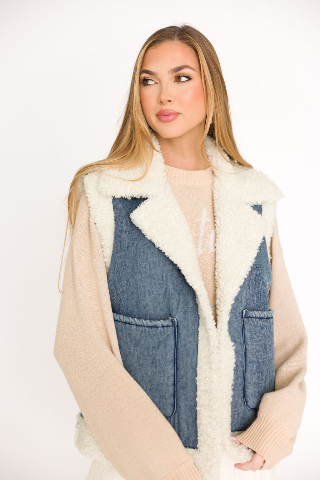 Willa Sherpa Denim Vest *Final-Sale*