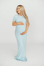 The Charlie Ribbed Maxi Dress in Baby Blue -Bump Friendly