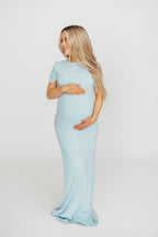 The Charlie Ribbed Maxi Dress in Baby Blue -Bump Friendly