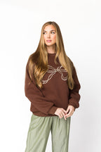 Claire Embroidered Bow Sweatshirt in Chocolate *Final-Sale*
