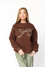 Claire Embroidered Bow Sweatshirt in Chocolate *Final-Sale*