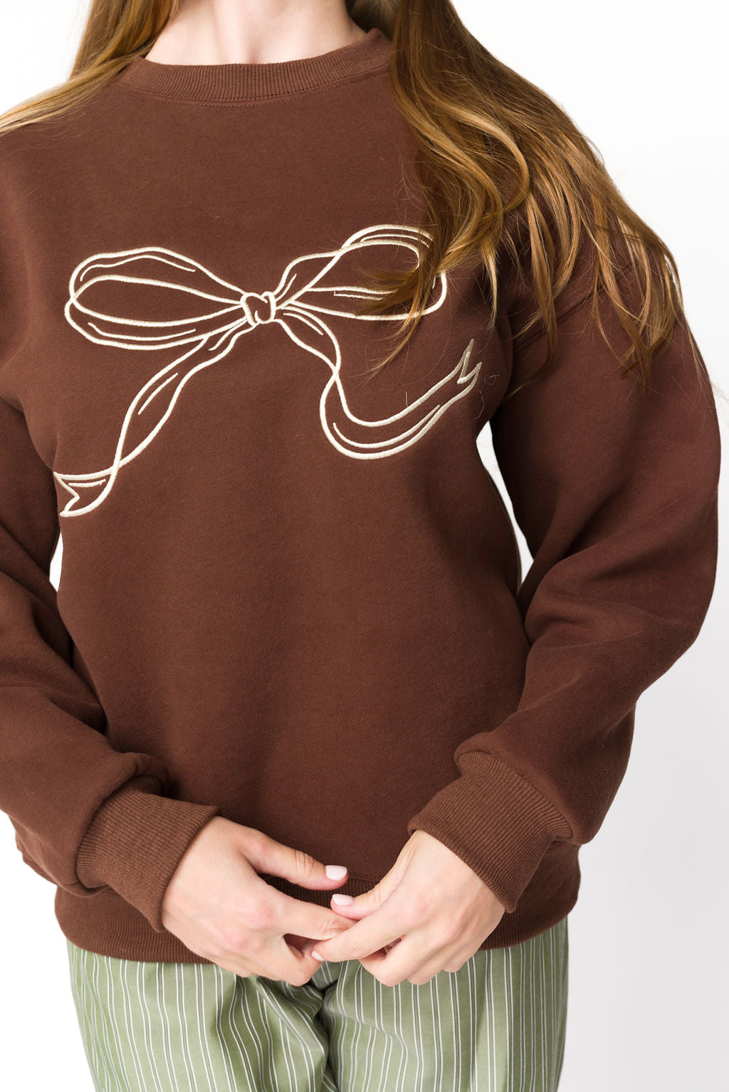 Claire Embroidered Bow Sweatshirt in Chocolate *Final-Sale*