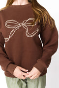 Claire Embroidered Bow Sweatshirt in Chocolate *Final-Sale*