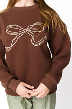 Claire Embroidered Bow Sweatshirt in Chocolate *Final-Sale*
