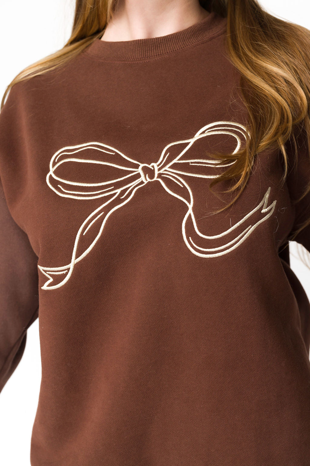 Claire Embroidered Bow Sweatshirt in Chocolate *Final-Sale*