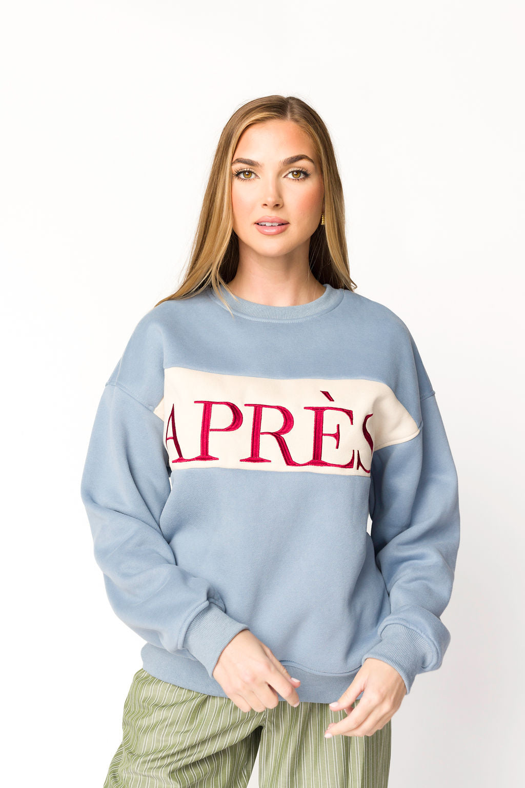 Après Colorblocked Crewneck in Stone Blue *Final Sale*