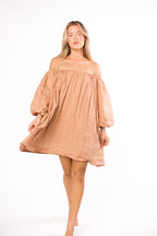 Cassidy 100% Linen On/Off Shoulder Mini Dress in Mocha *Final-Sale*