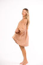 Cassidy 100% Linen On/Off Shoulder Mini Dress in Mocha *Final-Sale*