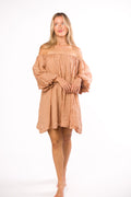 Cassidy 100% Linen On/Off Shoulder Mini Dress in Mocha *Final-Sale*