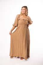 Devon Smocked Maxi Dress in Taupe - Bump Friendly *Final-Sale*