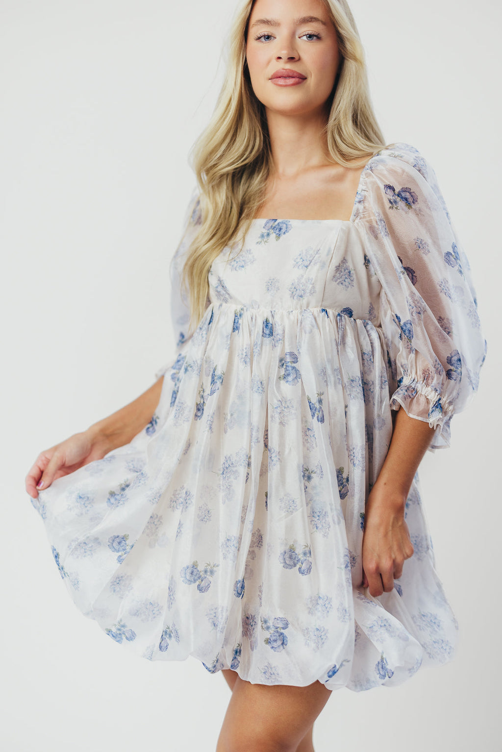 Chase Bubble Hem Mini Dress in White/Periwinkle *Final-Sale*