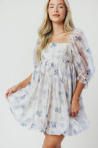Chase Bubble Hem Mini Dress in White/Periwinkle *Final-Sale*