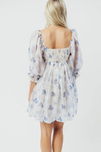 Chase Bubble Hem Mini Dress in White/Periwinkle *Final-Sale*