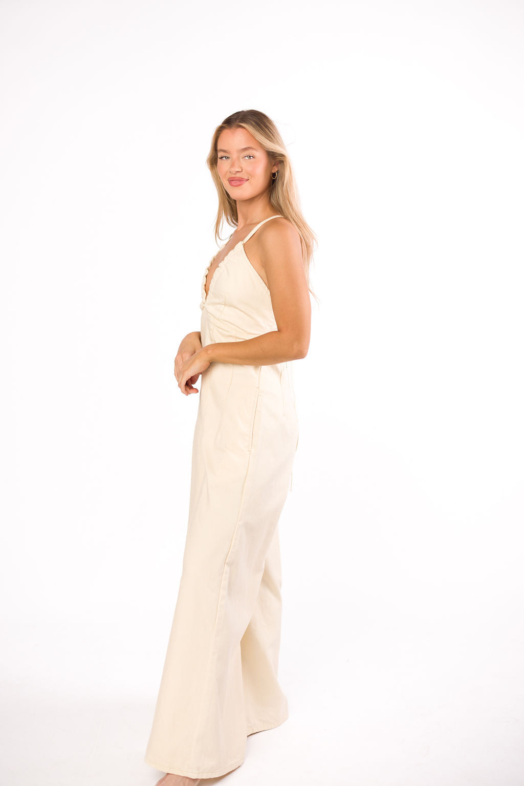 Midweek 100% Cotton Denim Jumpsuit in Ivory *Final-Sale*