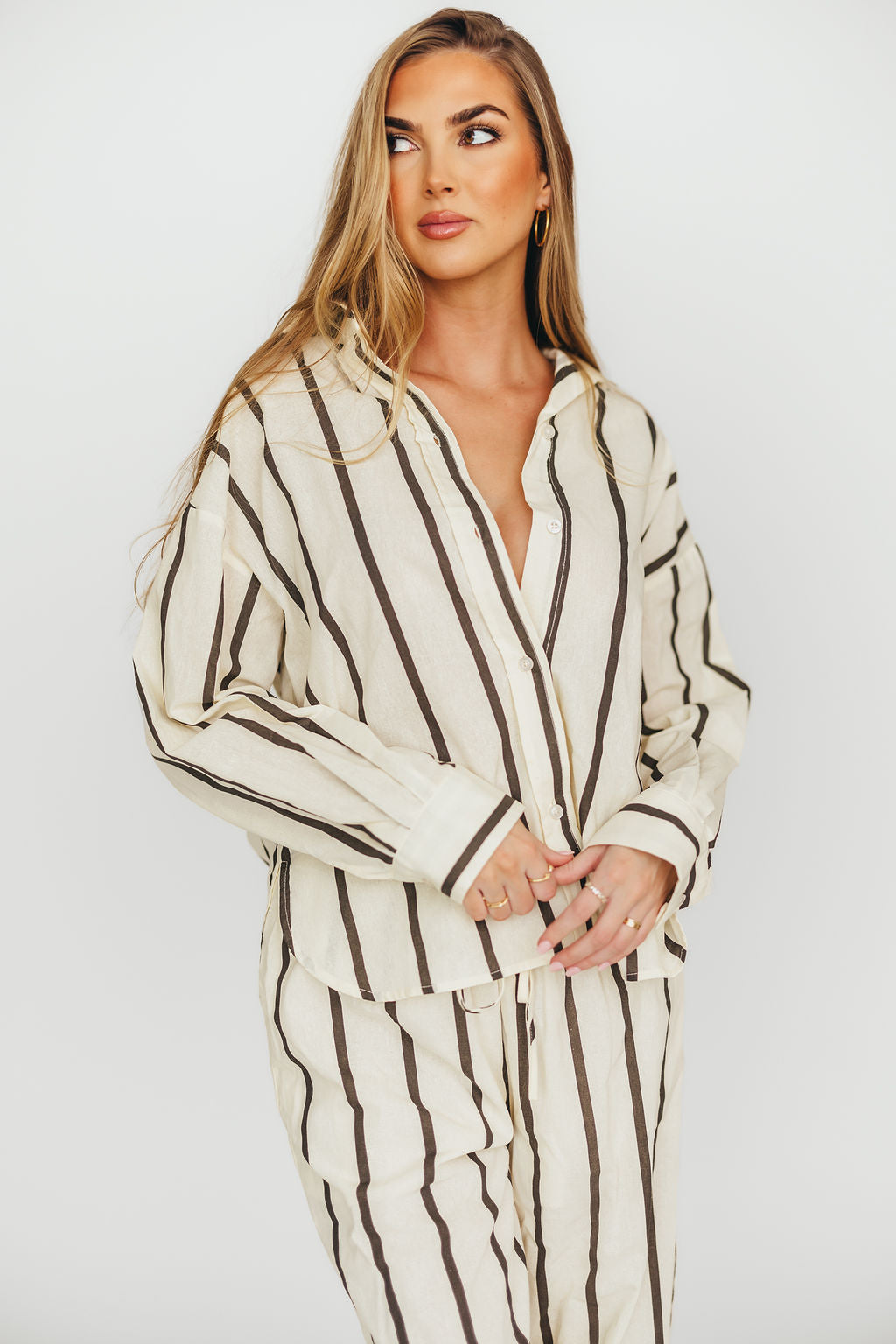 Sicily Button-Down Top in Black Stripe - Nursing Friendly *Final-Sale*