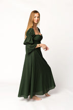 Corrine Tiered Sleeve Maxi Dress with Pockets in Hunter Green - Bump Friendly