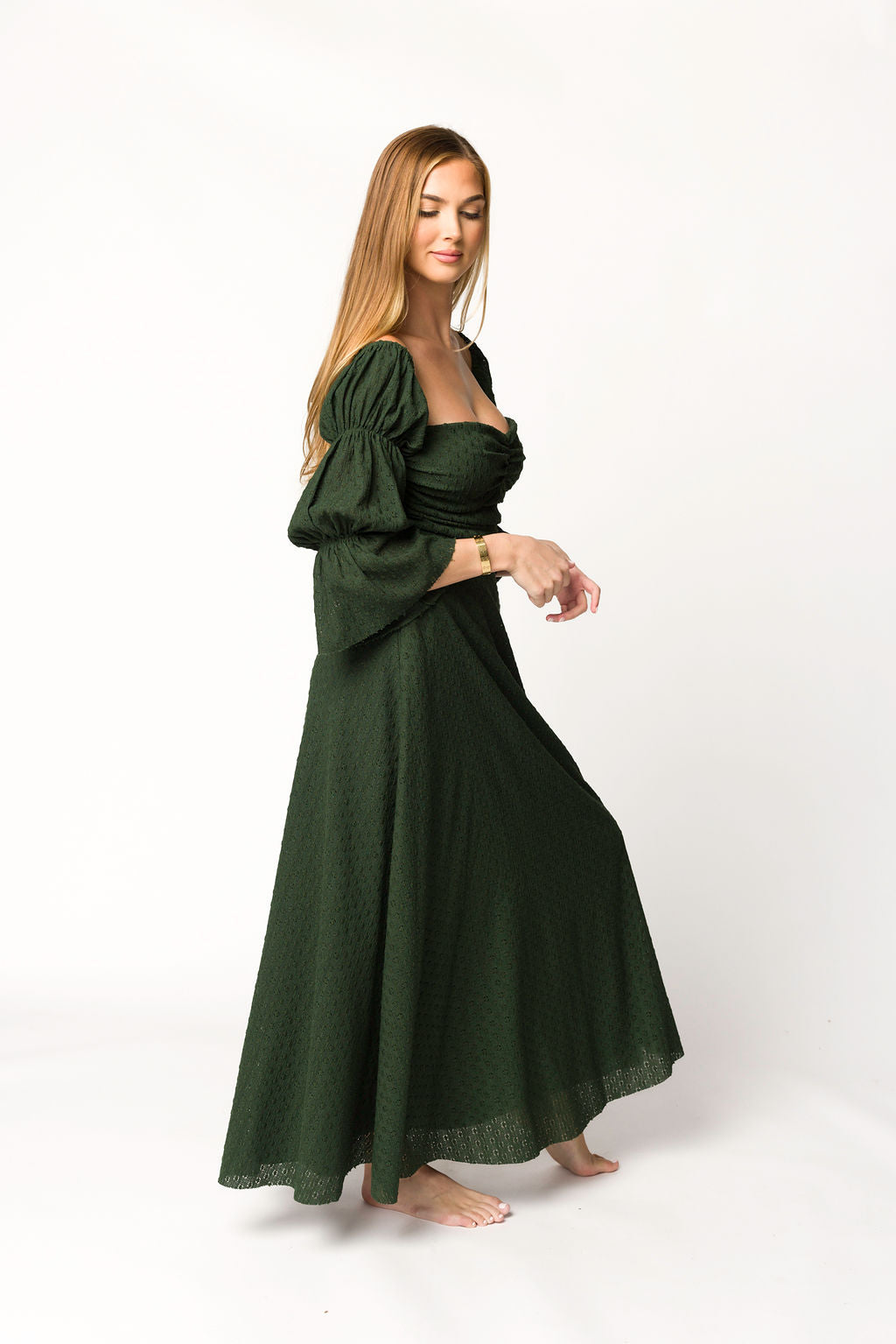 Corrine Tiered Sleeve Maxi Dress with Pockets in Hunter Green - Bump Friendly