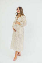 Hunter 100% Cotton Gauze Midi Dress in Natural/Tan Floral - Bump Friendly