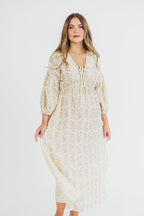 Hunter 100% Cotton Gauze Midi Dress in Natural/Tan Floral - Bump Friendly