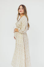 Hunter 100% Cotton Gauze Midi Dress in Natural/Tan Floral - Bump Friendly