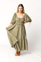 Crissy Ruched Midi Dress in Dusty Olive - Bump Friendly *Final Sale*