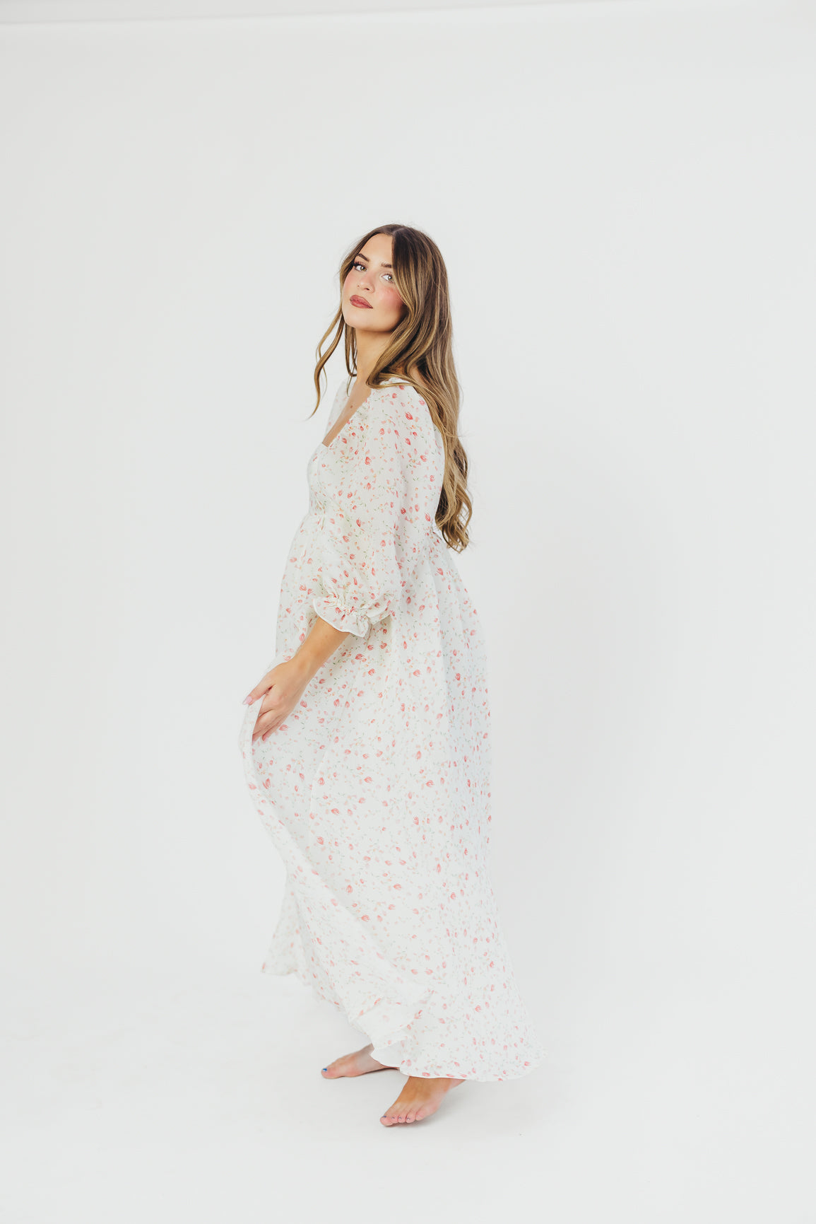 Mona Maxi Dress with Smocking in Ivory Floral - Bump Friendly & Inclusive Sizing (S-2XL)