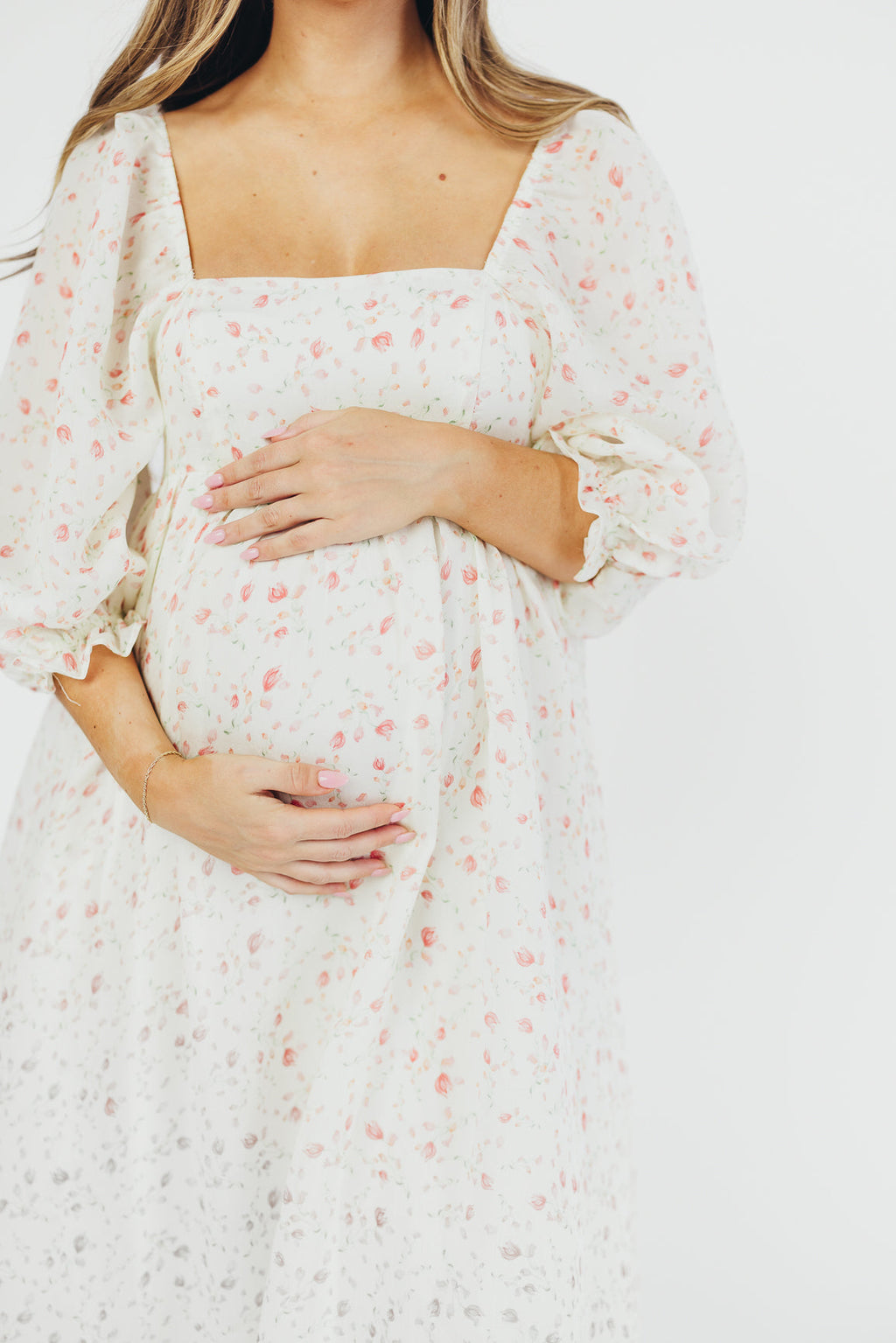 Mona Maxi Dress with Smocking in Ivory Floral - Bump Friendly & Inclusive Sizing (S-2XL)