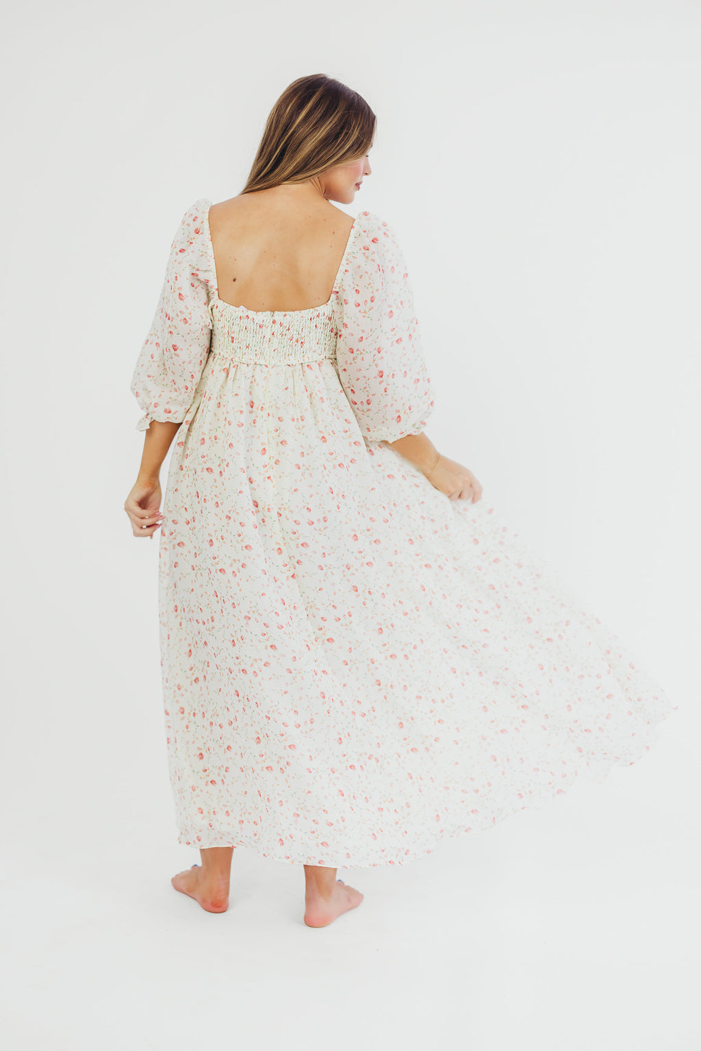 Mona Maxi Dress with Smocking in Ivory Floral - Bump Friendly & Inclusive Sizing (S-2XL)