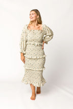 Lila Floral Printed Smocked Midi Dress in Blue - Bump Friendly *Final-Sale*