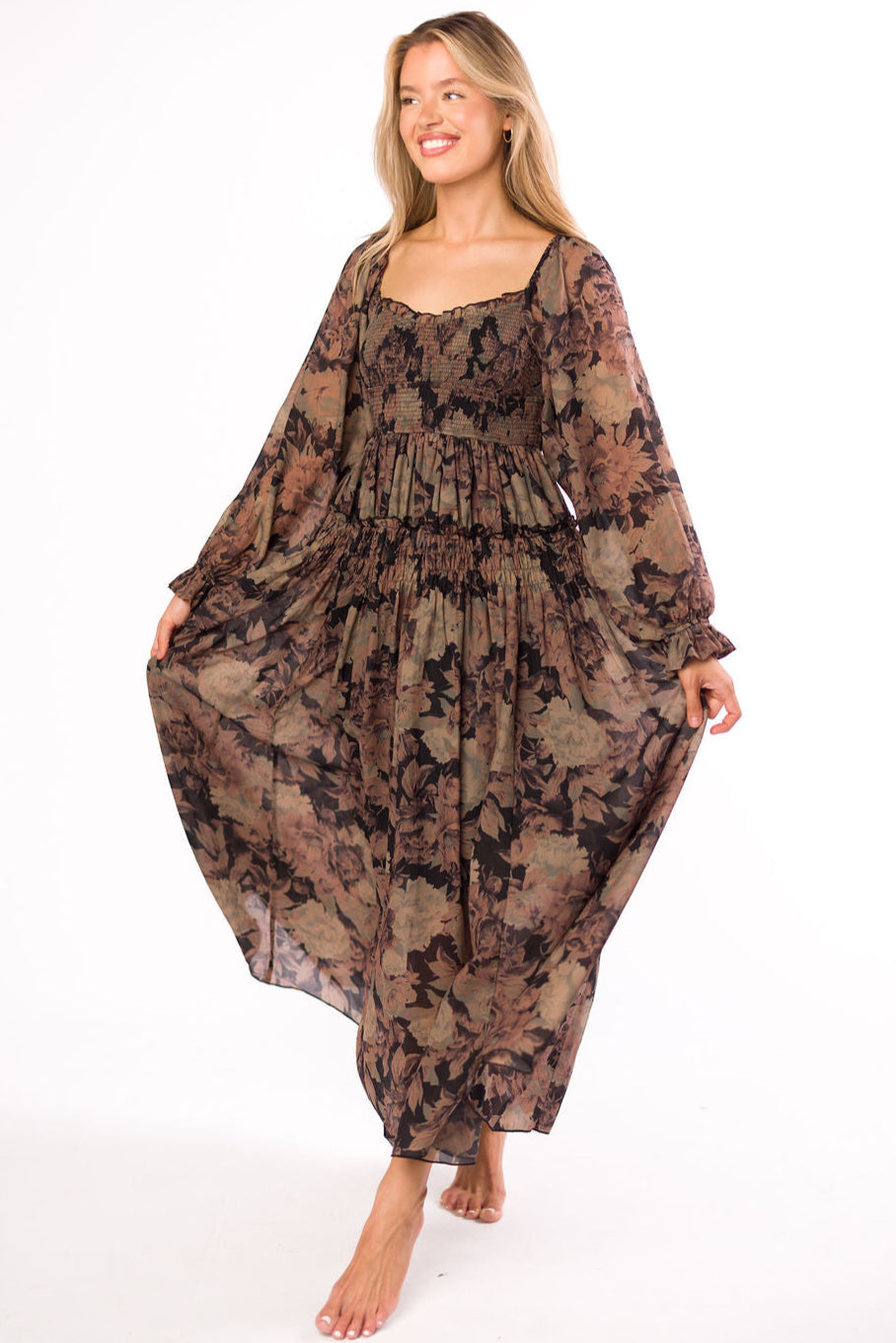 Blaine Smocked Maxi Dress in Black Floral *Final Sale*