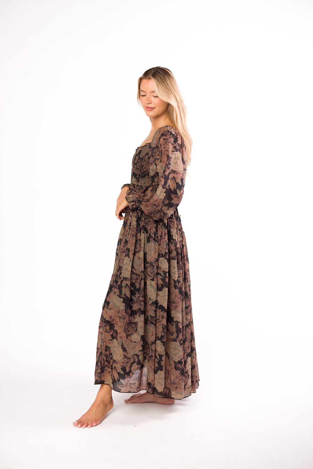 Blaine Smocked Maxi Dress in Black Floral *Final Sale*