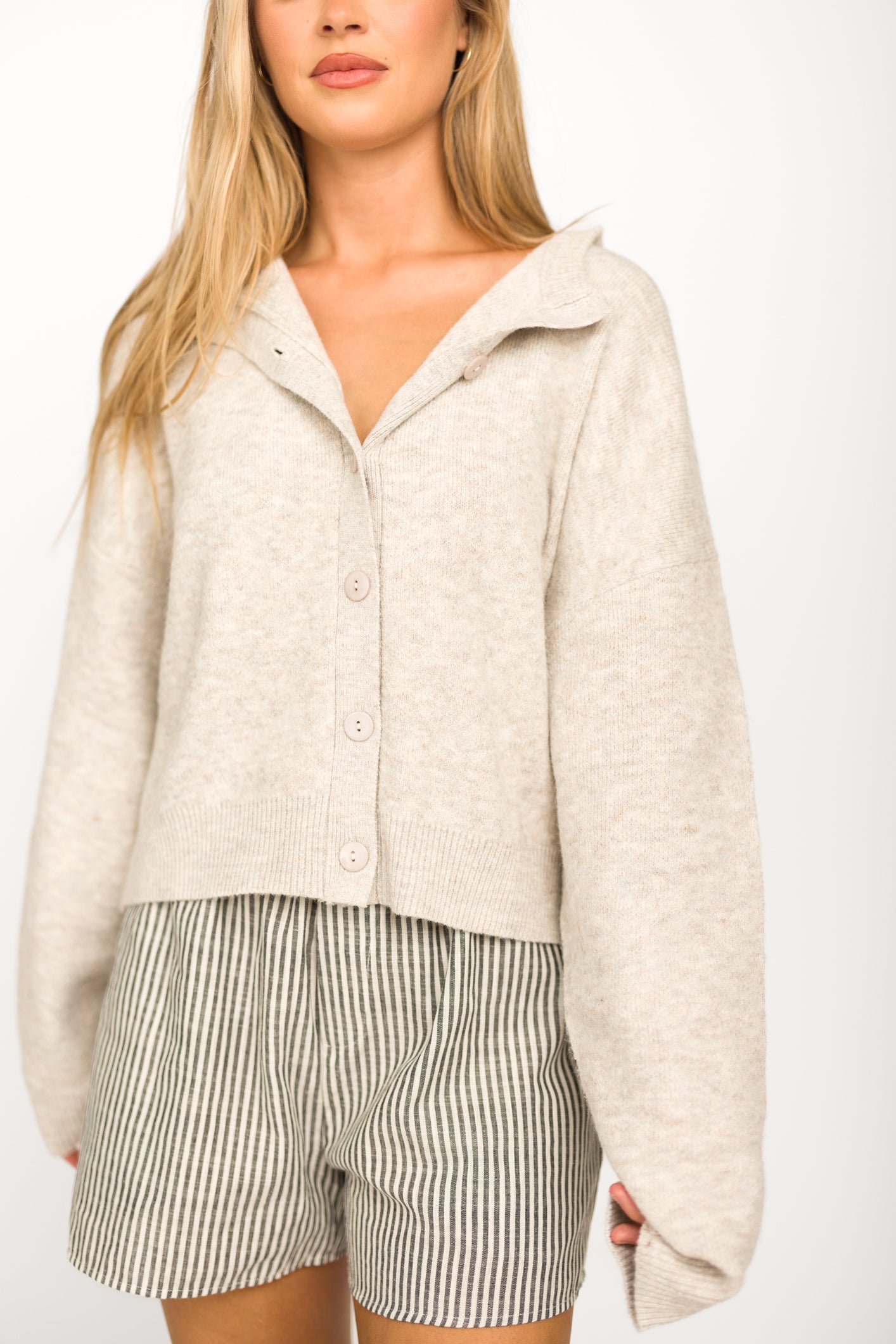 Alyssa Cardigan in Heather Oat - Nursing Friendly