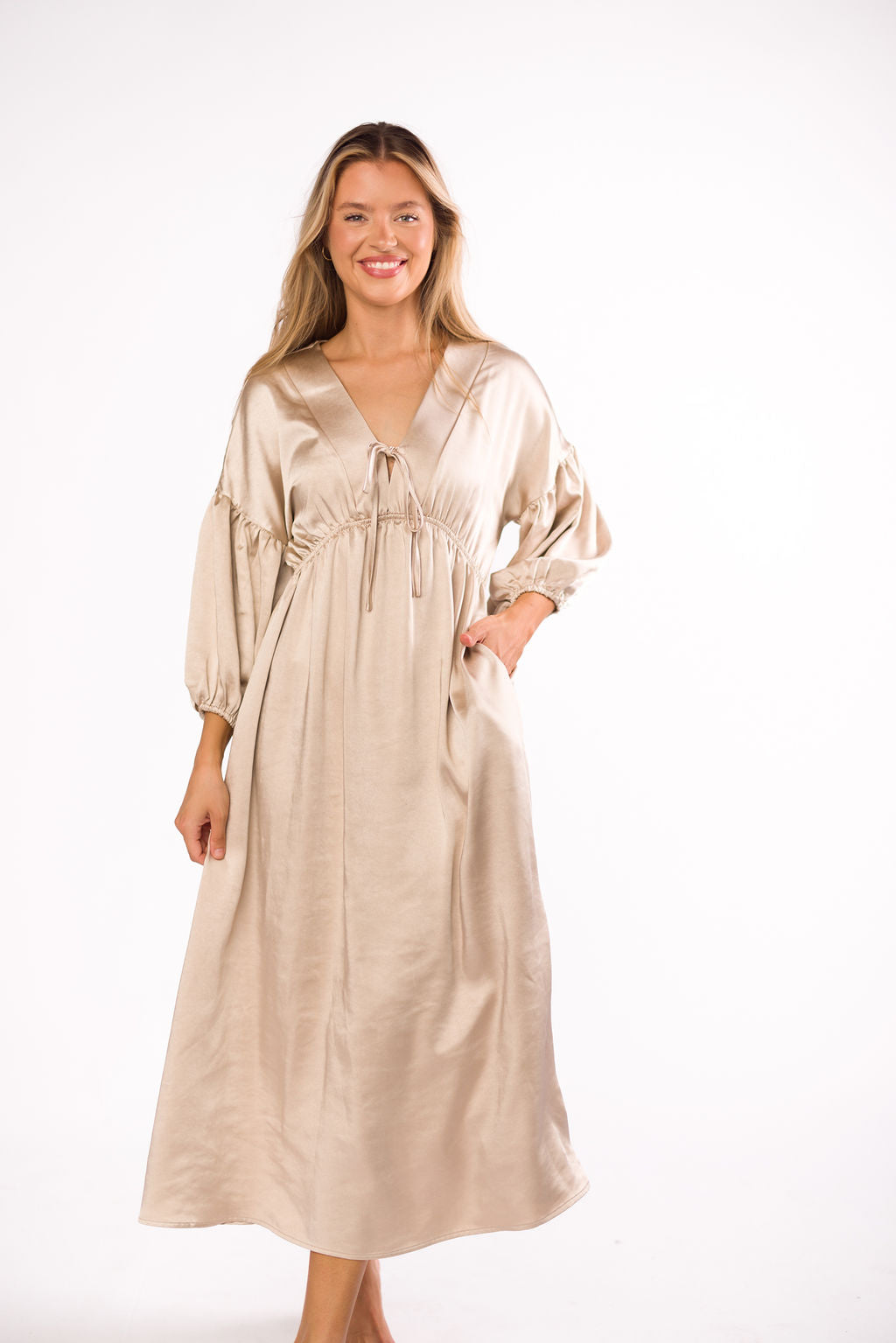 Hunter Premium *Satin* Midi Dress in Champagne - Bump Friendly *Final-Sale*