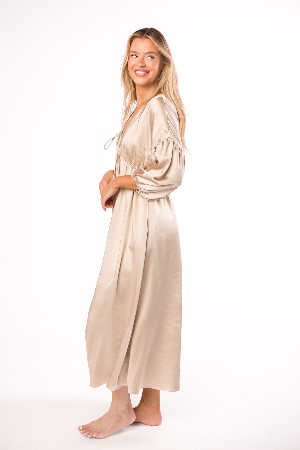 Hunter Premium *Satin* Midi Dress in Champagne - Bump Friendly *Final-Sale*