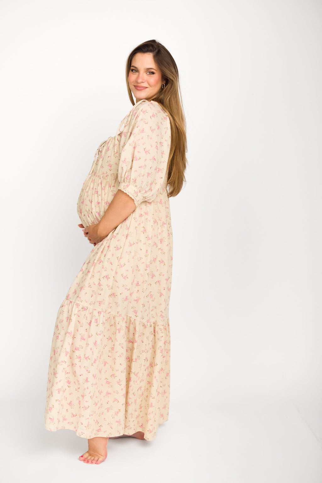Cara 100% Cotton Maxi Dress in Pink/Brown Floral *Final-Sale*