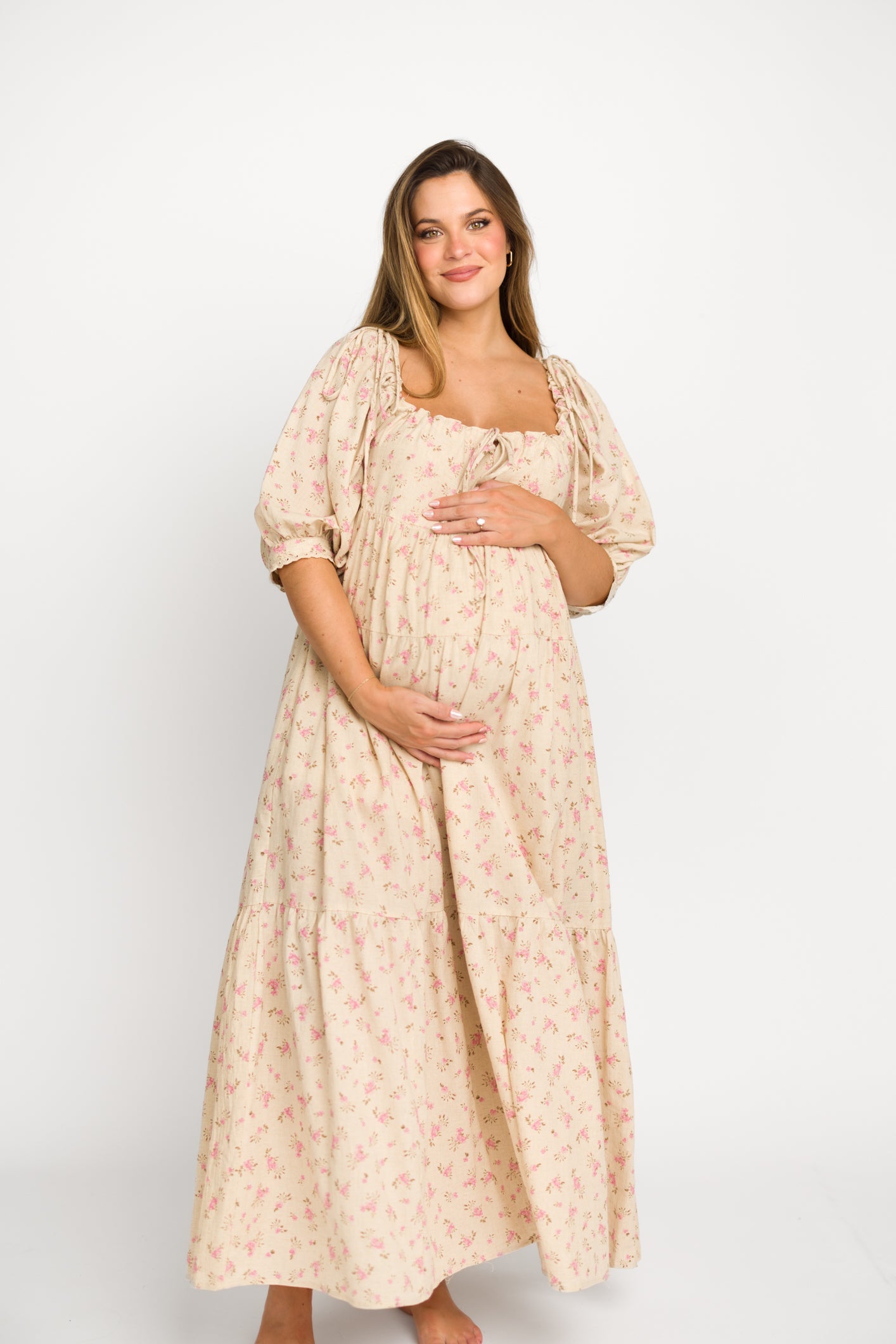 Cara 100% Cotton Maxi Dress in Pink/Brown Floral *Final-Sale*