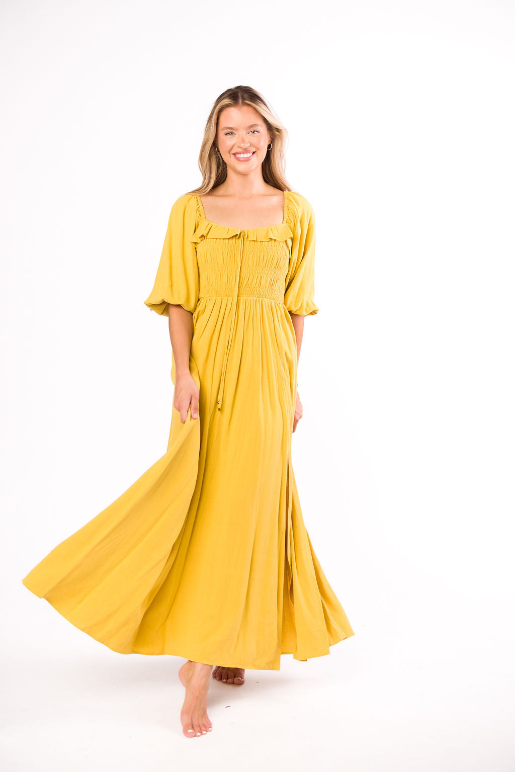 Devon Smocked Maxi Dress in Mustard - Bump Friendly *Final-Sale*