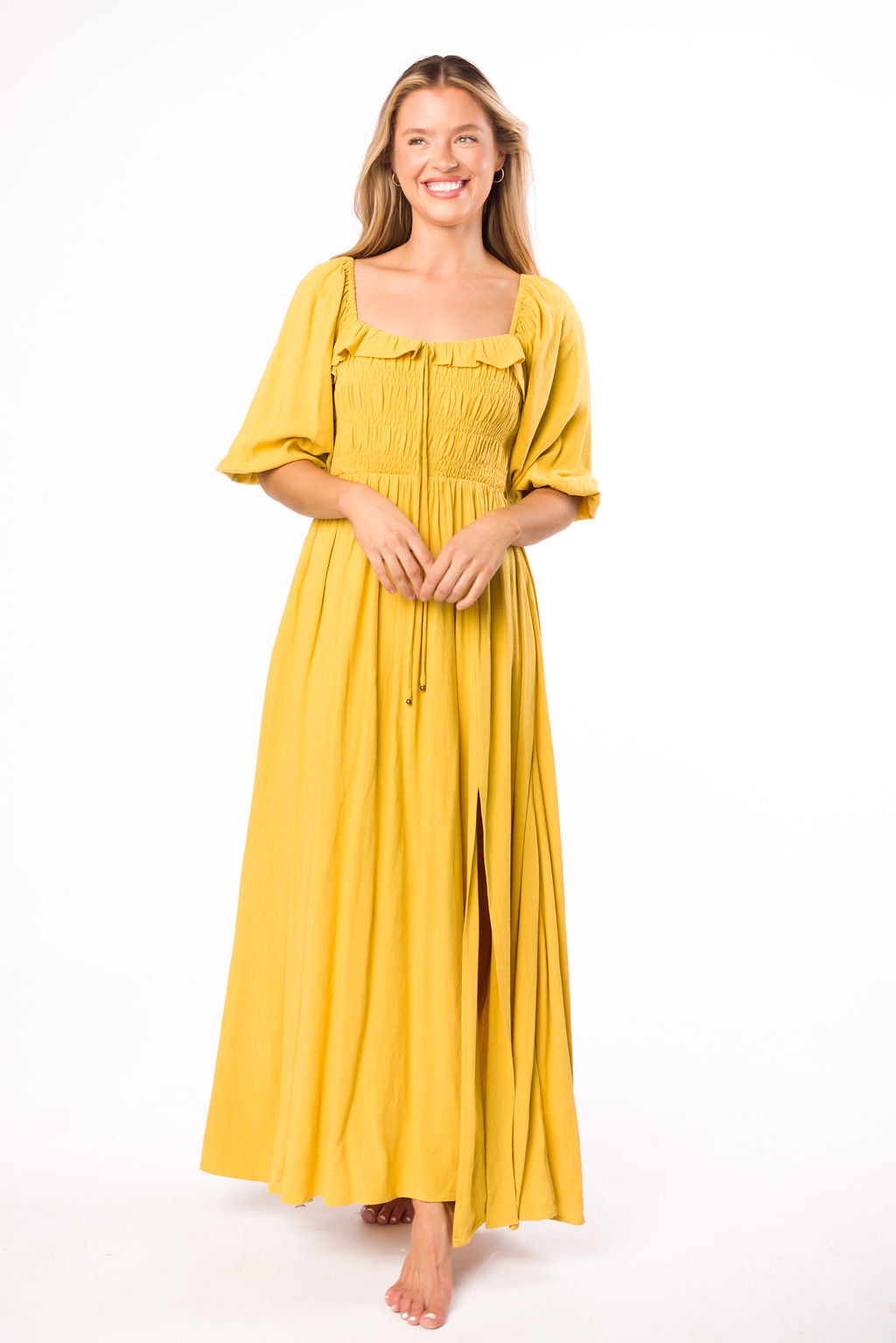 Devon Smocked Maxi Dress in Mustard - Bump Friendly *Final-Sale*