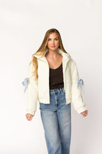 Andy Bow Cropped Puffer Jacket in Bone *Final Sale*