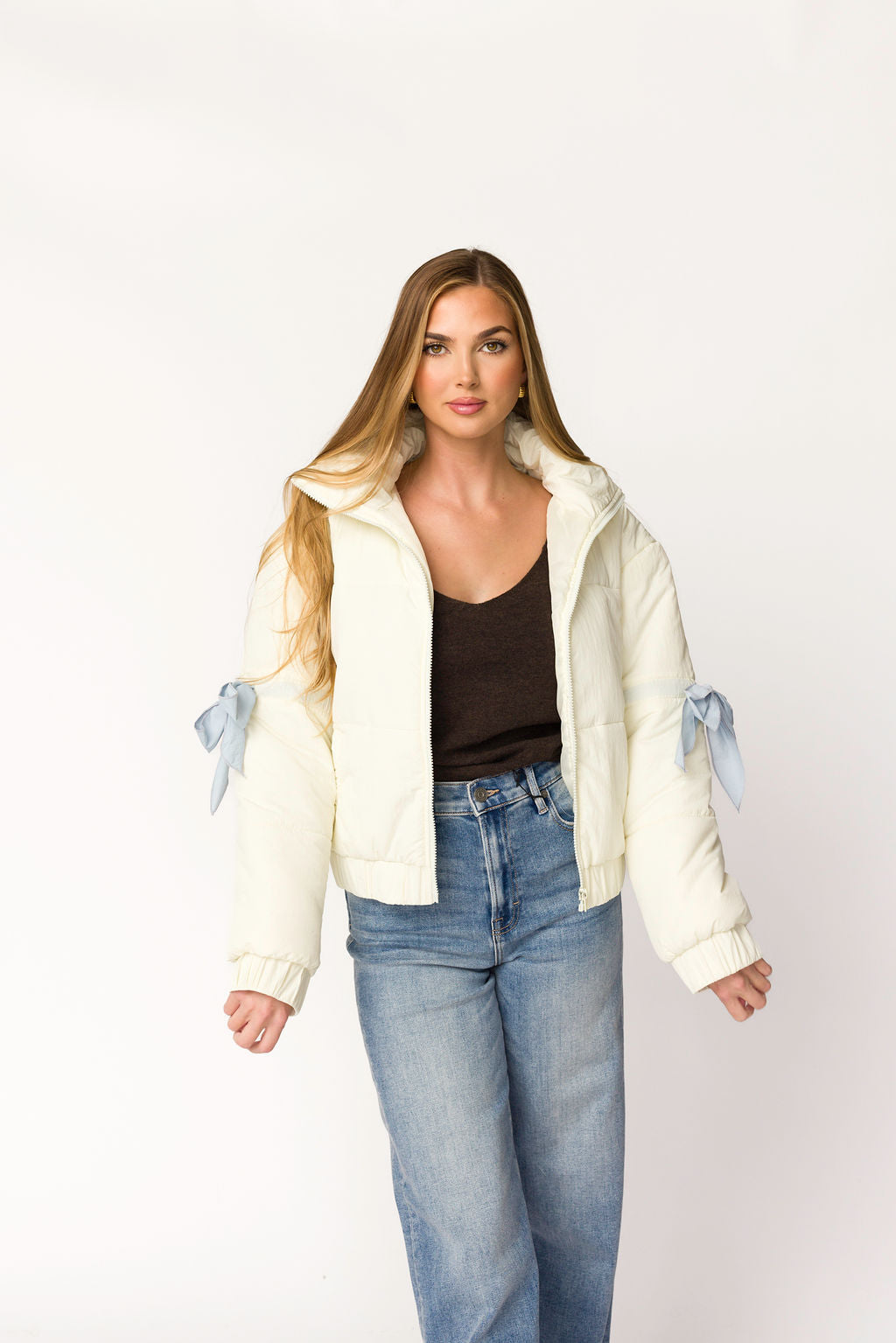 Andy Bow Cropped Puffer Jacket in Bone *Final Sale*