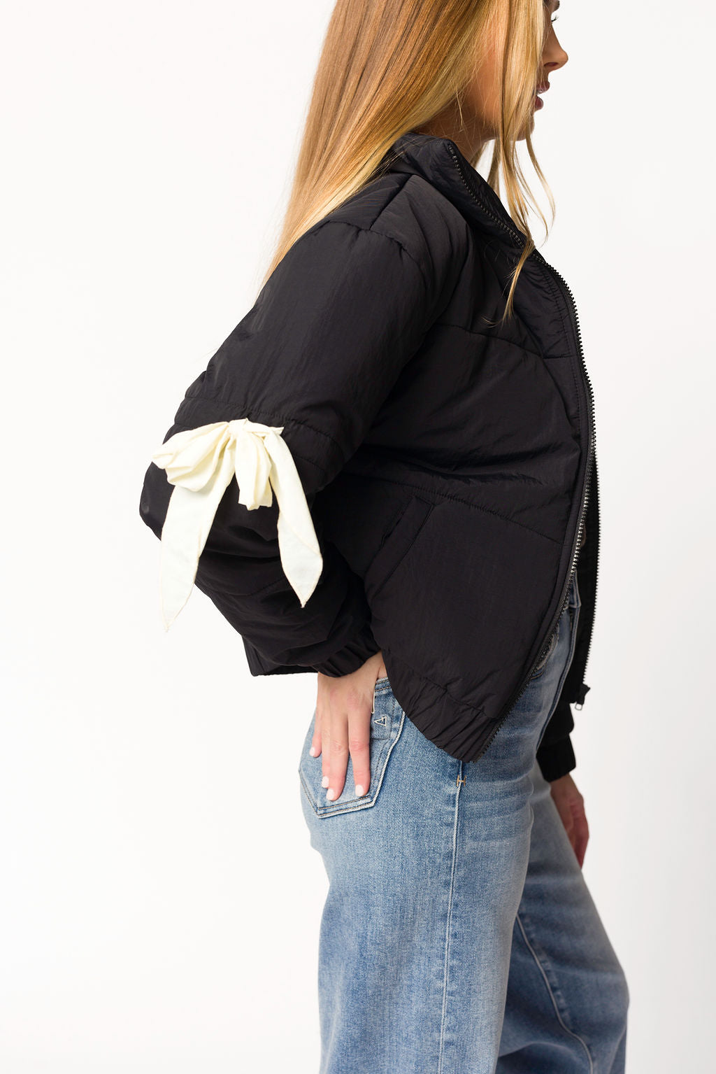 Andy Bow Cropped Puffer Jacket in Black *Final Sale*