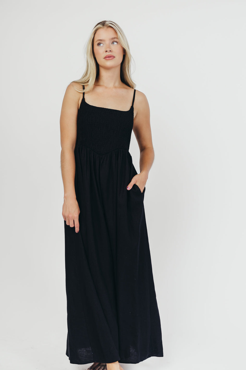 Josefina Smocked Maxi Dress in Black - Bump Friendly