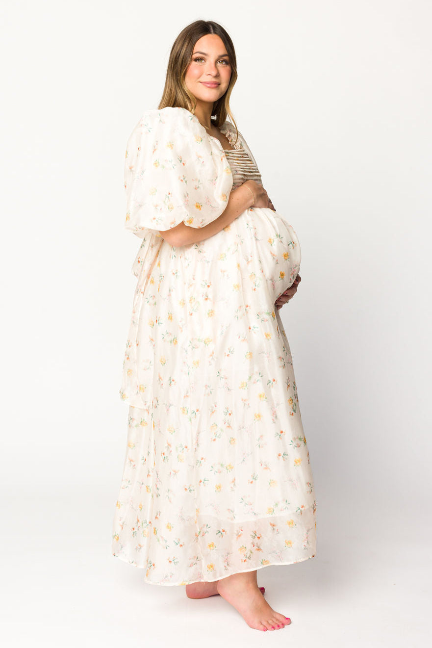 Melody Maxi Dress with Pleats and Bow Detail in Yellow Rose Floral - Bump Friendly & Inclusive Sizing (S-3XL) *Final-Sale*