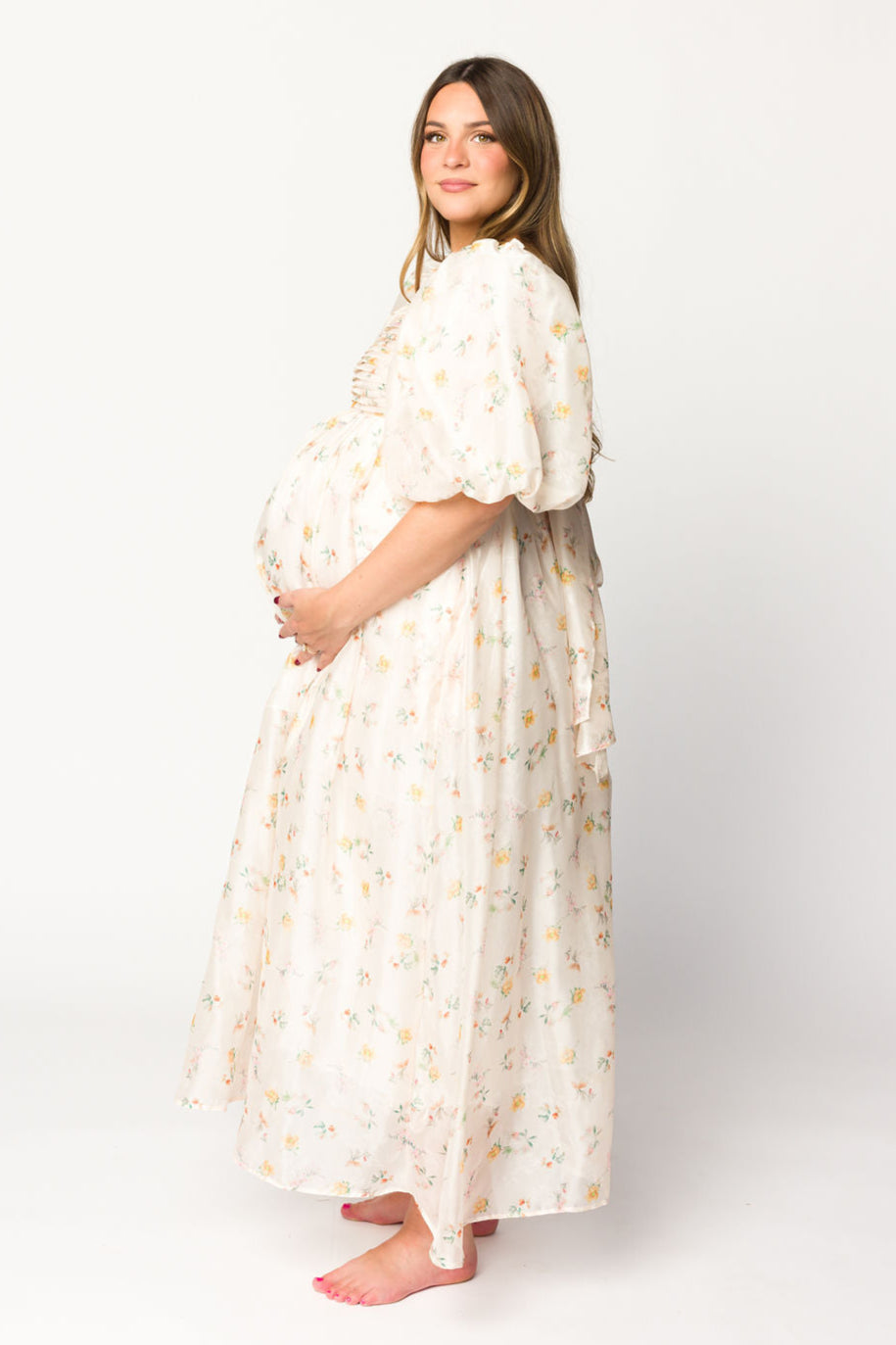 Melody Maxi Dress with Pleats and Bow Detail in Yellow Rose Floral - Bump Friendly & Inclusive Sizing (S-3XL) *Final-Sale*