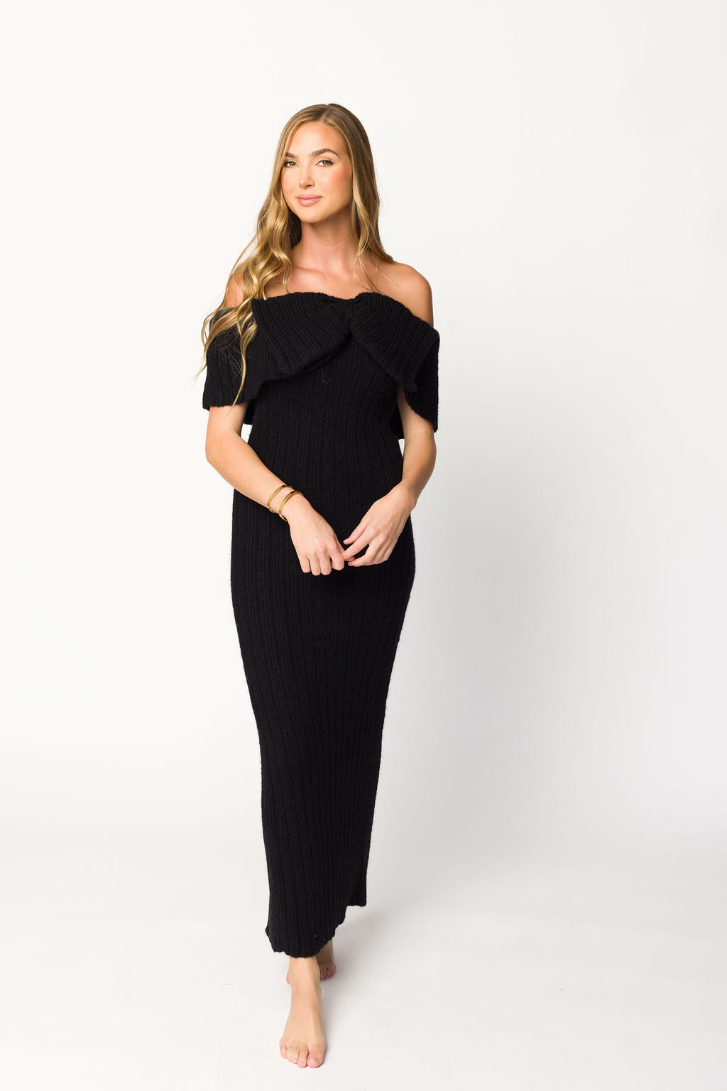 Aston Bow Front Maxi Sweater Dress in Black - Bump Friendly *Final Sale*