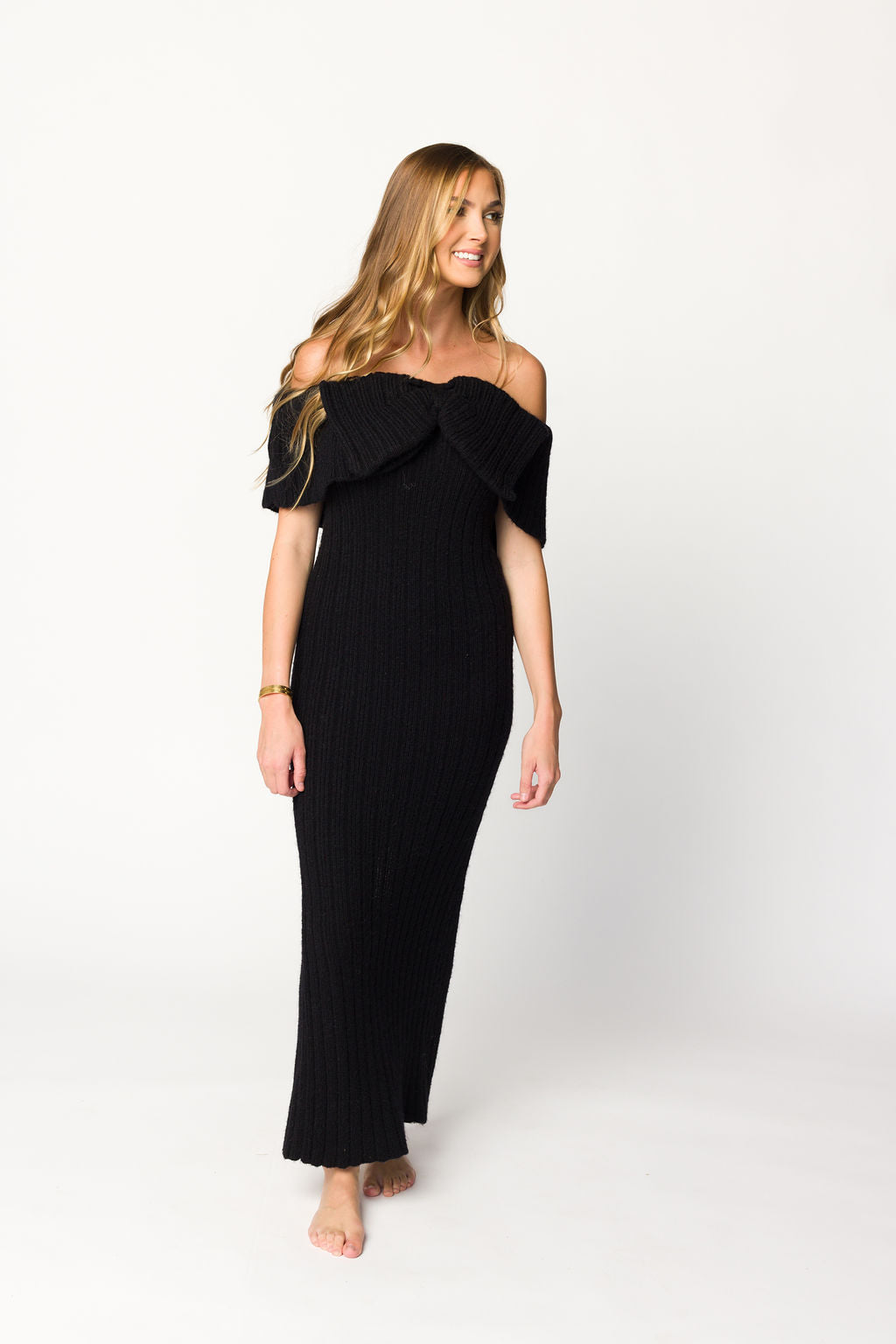 Aston Bow Front Maxi Sweater Dress in Black - Bump Friendly *Final Sale*
