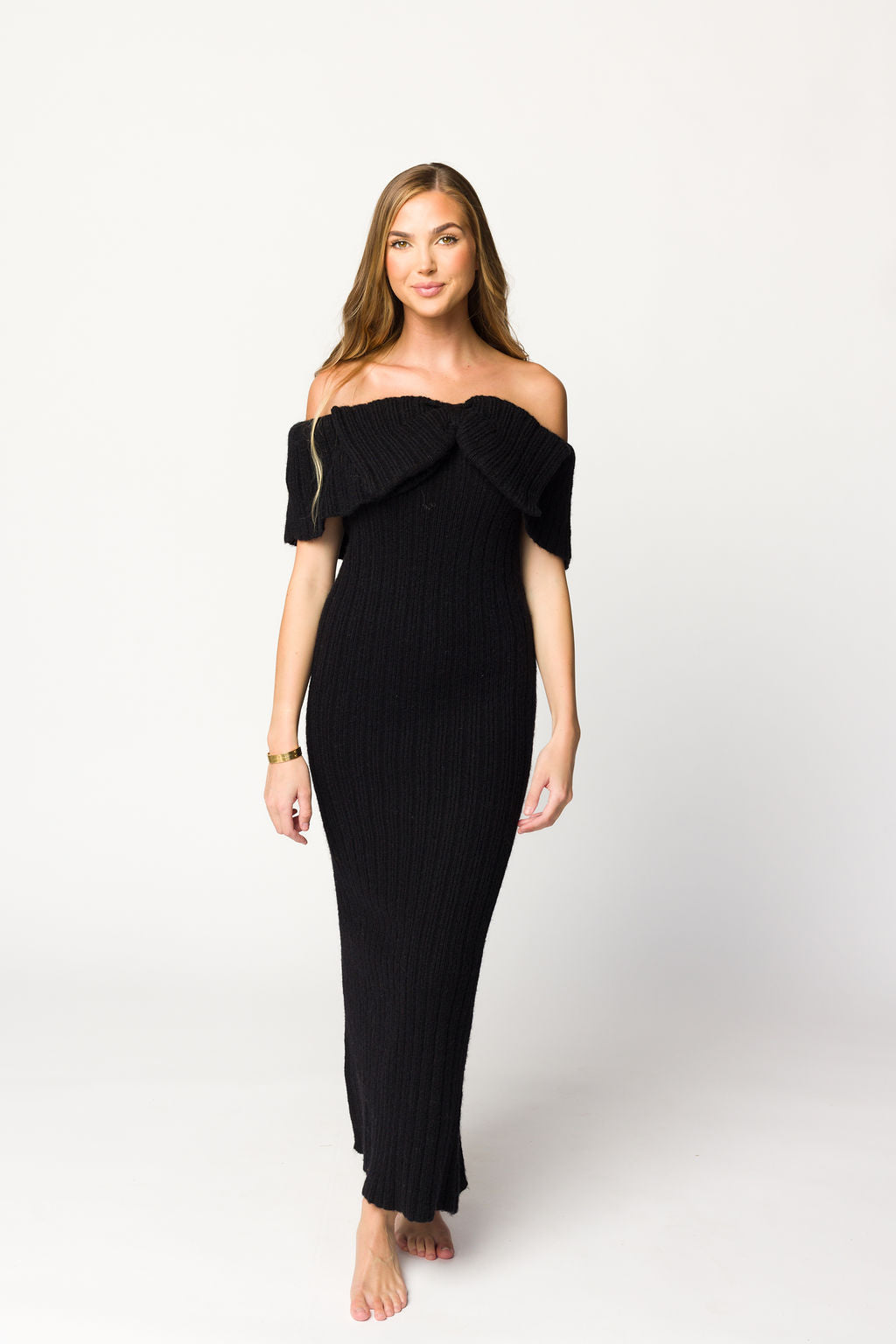 Aston Bow Front Maxi Sweater Dress in Black - Bump Friendly *Final Sale*