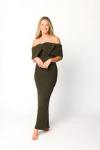 Aston Bow Front Maxi Sweater Dress in Dark Green - Bump Friendly